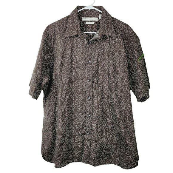 Perry Ellis Men's Casual Button Down Shirt Brown Retro Print Modern Fit XL Y2K - Picture 1 of 8